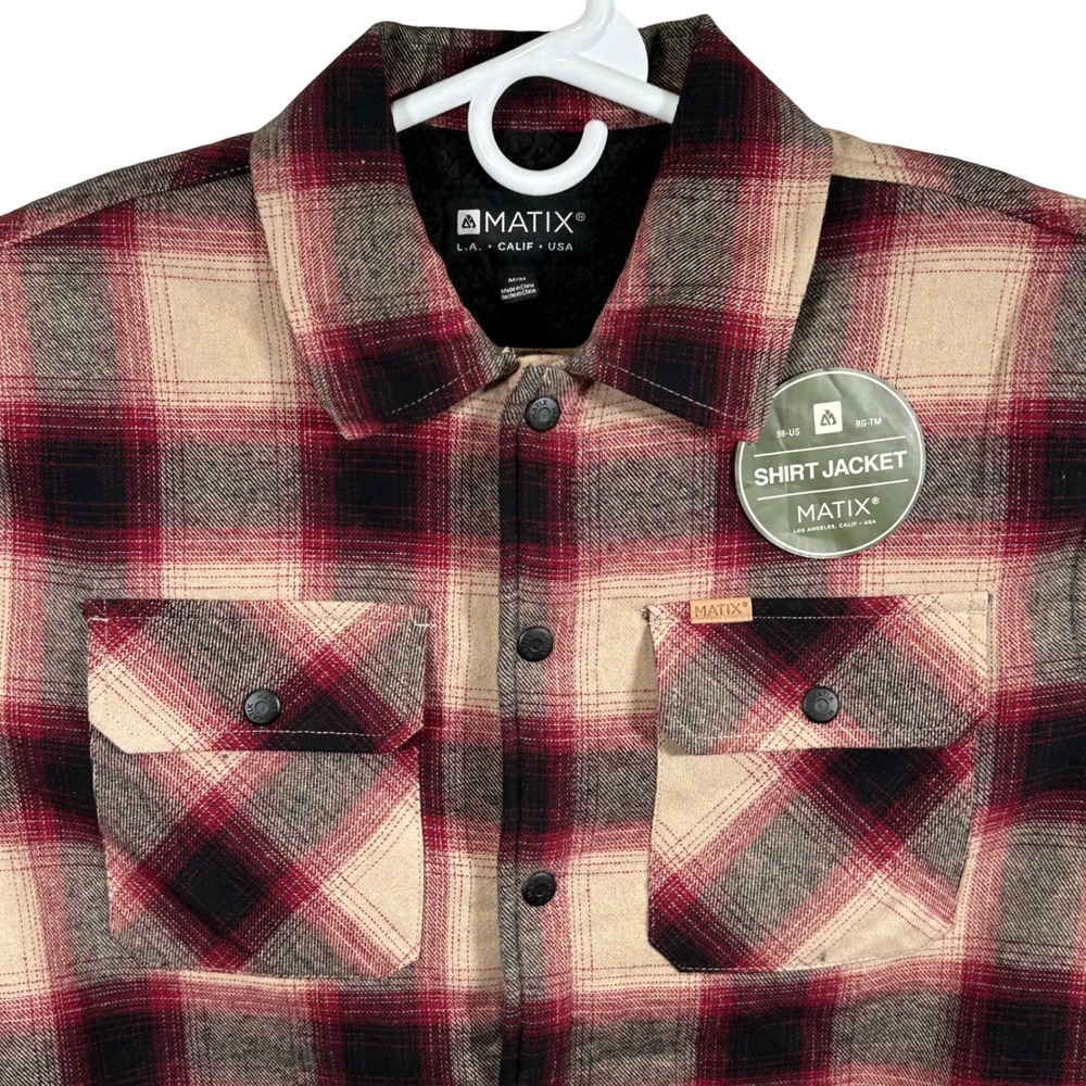 Matix Mens Plaid Sherpa‎ Lined Shirt Jacket Khaki Red Brand New Medium